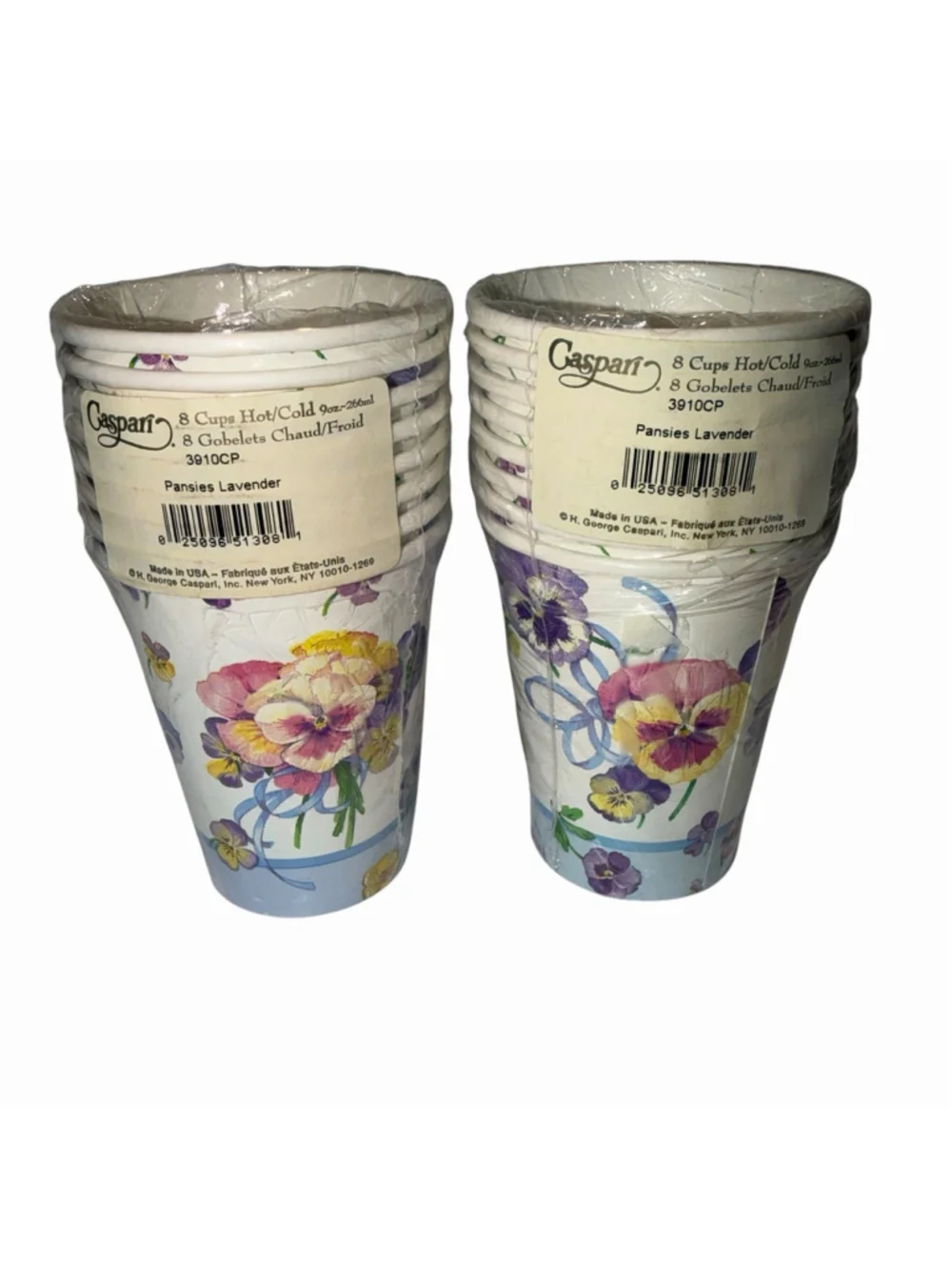 Caspari Pansies Lavender Paper Cups 16 Ct 9oz Hot Cold Disposable Floral USA NOS